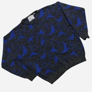 Mens Vintage 90s Grandpa Abstract Pattern Acrylic Nylon Blend Black  Sweater